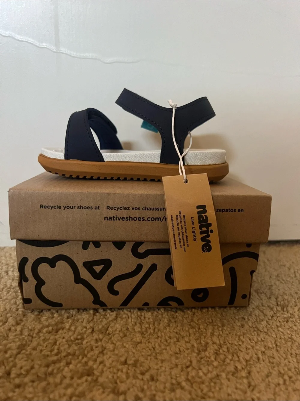 Native Kids Navy Blue Sandal with Tan Sole